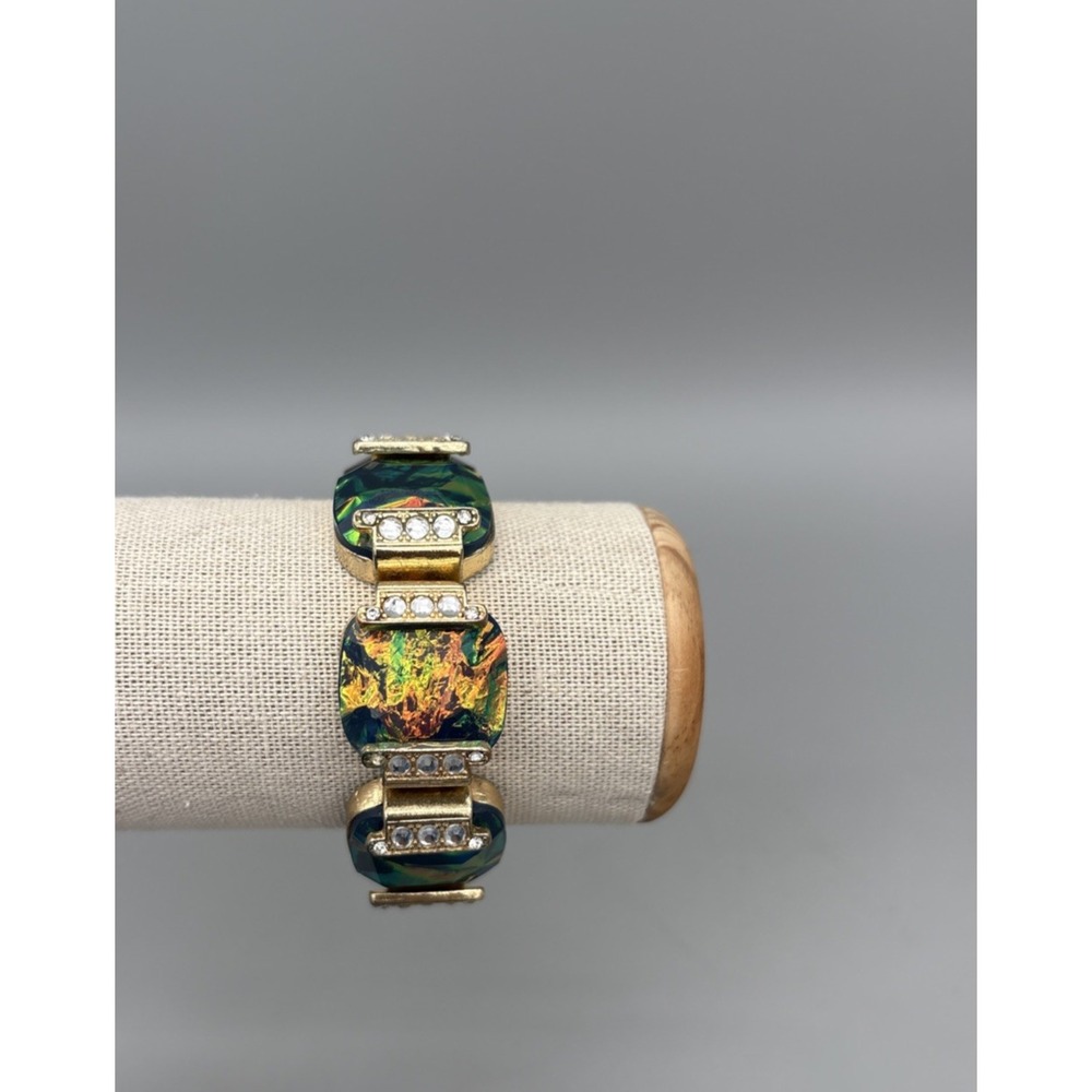 Vintage Aurora Borealis Stretch Bracelet Gold Tone Rhinestones Multicolor GIFT
